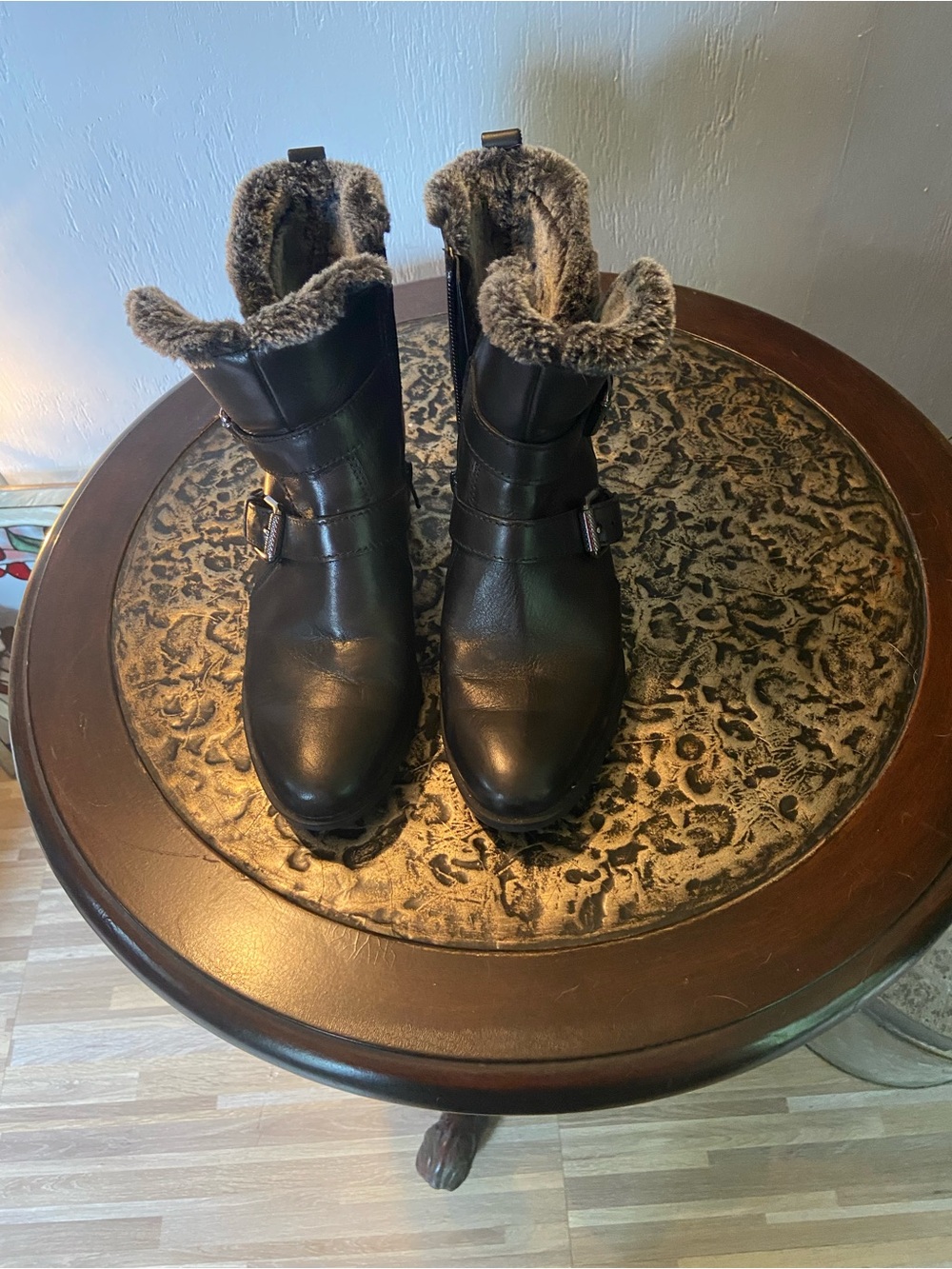 easy street Black Faux-Fur Lined Buckle Ankle Booties